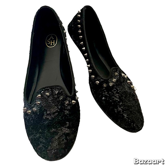Ash Shoes - ASH As-If Black Sequin Glitter Spiked Loafer Shoe Size 8